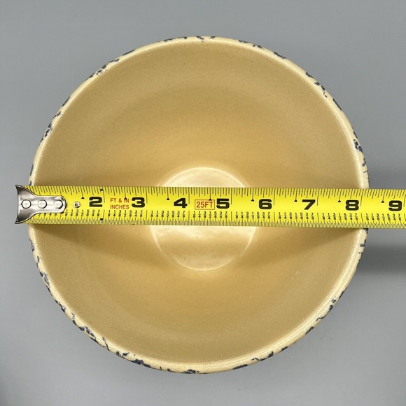 VTG R.R.P. Co Blue Spongeware Mixing Bowl 9" Robinson Ransbottom Roseville EUC - Picture 6 of 7
